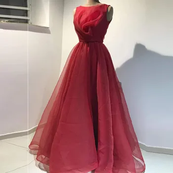 Raudonos spalvos Elegantiška Prom Dresses Moterims, O-Kaklo, Rankovių Pynimas Klostyti Šalis, Chalatai vakarinę Suknelę robR De Soirée De Mariage