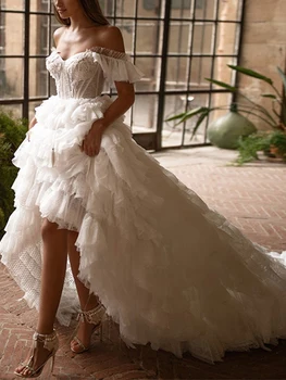 Brangioji Nuotakos Suknelės Nuo Peties Backless Nėrinių Vestuvių Suknelė Iki 2022 M. Princesė Klostyti Tiulio Traukinio Chalatas De Mariée