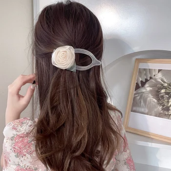 2022 Mados Moterų Plaukų Letena Audinys Gėlių Elegantiška Panele Duckbill Hairclip Įrašą Merginų Galvos Apdangalai, Barrettes Hairgrip Priedai