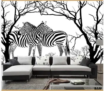 Custom foto tapetai, 3d sienų freskomis tapetai Juodos ir baltos spalvos medžio zebra sėdi kambaryje sofa fono sienos atleidimo namų dekoro