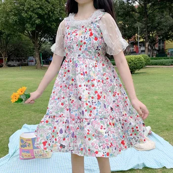 Preppy kolegija stiliaus studentų retro saldus lolita cute spausdinti aukštos juosmens princesės viktorijos dirželis suknelė kawaii girl lolita