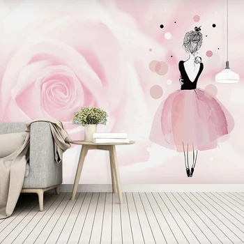 Pasirinktinius Nuotraukų 3D Rožinė Rožė Gėlių Baleto Mergina Didelės Freskos Tapetai, Vaikų Kambarys Princesė Kambarys Miegamasis Dekoro, Sienų Tapyba