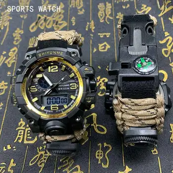 SHIYUNME Mens Karinės Lauko Išgyvenimo Sporto laikrodis LED Skaitmeninis Displėjus Laikrodis 50M atsparumas Vandeniui G Style Mens Watch reloj de hombre