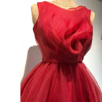 Raudonos spalvos Elegantiška Prom Dresses Moterims, O-Kaklo, Rankovių Pynimas Klostyti Šalis, Chalatai vakarinę Suknelę robR De Soirée De Mariage 1