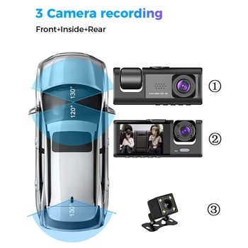 1 Set Brūkšnys Cam 3 Fotoaparatas Brūkšnys Cam 2 Colių 1080P Ekraną Dashcam Juoda Vairuotojo Diktofono, Taksi Uber AUTOMOBILIŲ DVR Galinio vaizdo Kamera, Universalus 4