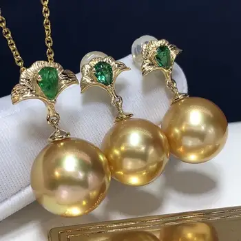D407 Pearl Set Fine Jewelry Kietasis 18K Aukso, Gamtos 9-12mm Vandenyno Jūros Auksinių Perlų Papuošalų Rinkiniai Moterims Bauda Pristato