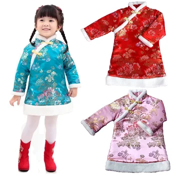 Gėlių Festivalio Kūdikių Mergaitės Žiemos Dygsniuotas Šilčiau Mergina Žemyn Striukė Chi-pao Suknelės Vaikams Cheongsam Qipao Outwear Palaidinukės