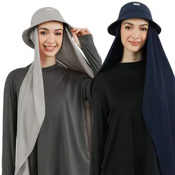 Naujas Musulmonų Moterys Kibiro Kepurę Su Šifono Hijabs Vasaros Sporto Dangtelis Su Hijab Nešioti Momentinių Hijab Islamas Skarelė