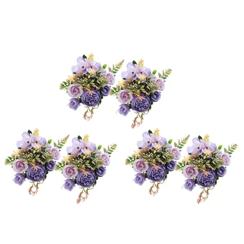 Dirbtinės Gėlės, 6Pcs Netikrą Bijūnas Šilko Hydrangea Gėlių Puokštė Gėlių Susitarimus Stalo Centerpieces (Violetinė)