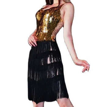 Aukso Veidrodis Blizgančiais Suspender Mini Suknelė Cirkonio Akučių Gazas Juoda Kutas Suknelės, Šaliai Vakaro Kostiumas Etape Dėvėti Panele