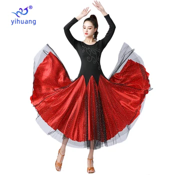Sportinių Šokių Suknelė Moterų Veiklos Dėvėti Kostiumai Šiuolaikinio Standarto Tango Valsas Praktikos Suknelė Ilgomis Rankovėmis China Big Swing
