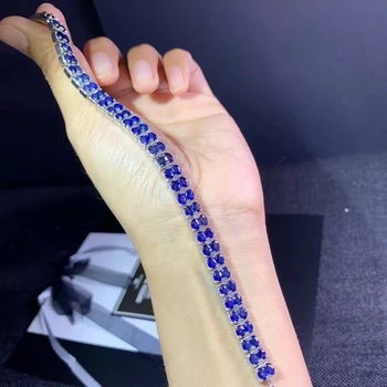 prabangus naujas stilius mėlynas Safyras apyrankės moterims sidabro papuošalai gamtos perlas storesnis sidabro grandinės gimtadienio dovana birthstone
