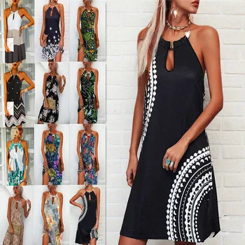 Elegantiškas Midi Suknelė Moterims 2021 M. Vasaros Gėlių Spausdinti Seksuali Suknelė Be Rankovių Apynasrio Mini Blackless Sundress Tuščiaviduriai Iš Vestidos