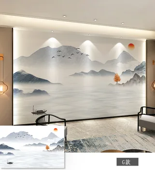 Pagal užsakymą pagamintas Kinų peizažo tapybą sienų medžiaga TV fono sienos audiniu vaizdo sienos freskos