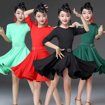 Vaikų suknelės mergaitėms ilgomis rankovėmis lotynų šokių suknelė aksominė sportinių šokių konkurso šalies etapo rezultatus kostiumai