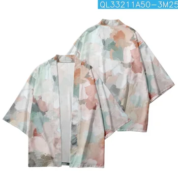 Laisvas Japonijos Kaklaraištis Dažų Spausdinti Kimono Paplūdimio Šortai Vyrams, Moterims Streetwear Yukata Marškinėliai Haori Cardigan Cosplay