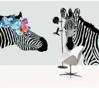 Individualizuotos fono paveikslėlį Šiaurės minimalistinio rankomis dažyti tušu juoda ir balta zebras 3D/5D/8D trimatis guzas wallcovering