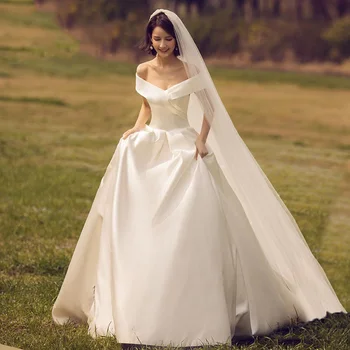 Vestuvių suknelė nuotakos paprasta Satino prancūzijos uodegų super pasakų dream miško temperamentas kelionės fotografavimas vestuvių suknelė vasarą