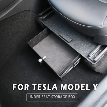 Pirštų atspaudų atrakinti Po Sėdyne Laikymo Dėžutė Dėklas, Flocking Atveju Stalčių Organizatorius Turėtojas Metalo Paslėptas Užraktas Tesla Model Y 2021