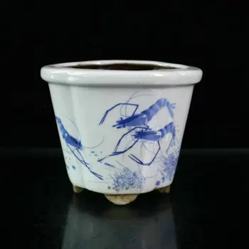 Kinijos seno porceliano Mėlynos ir baltos krevečių įdomus modelis vazonas
